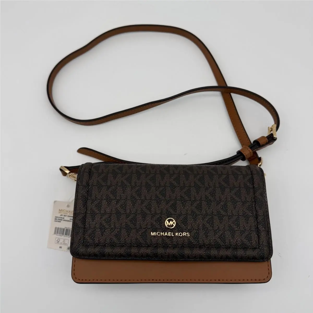 Michael Kors Jet Set Charm Small Phone Brown/acorn Leather Crossbody Bag