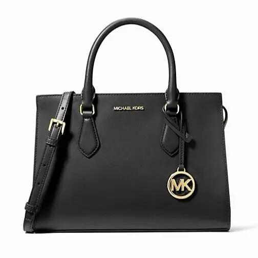 Sheila Medium Saffiano Vegan Leather Satchel Black / Dust Bag by Michael Kors