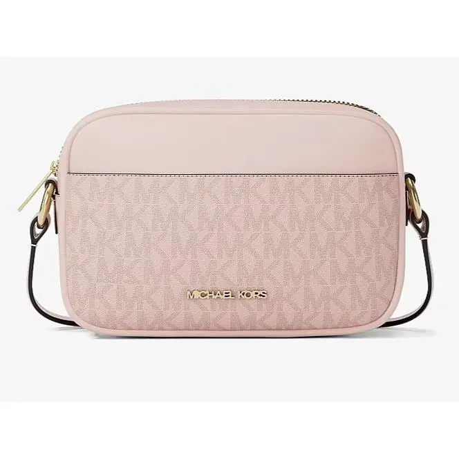Michael Kors Jet Set Small Zip Crossbody Camera Bag Shoulder Blush Pink MK Logo