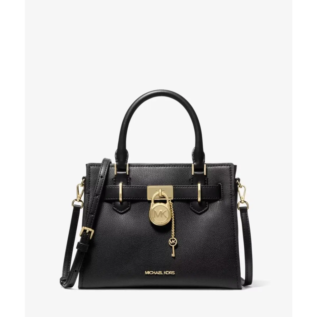 Michael Kors Hamilton Small Leather Satchel Bag Black Gold Hdware Crossbody