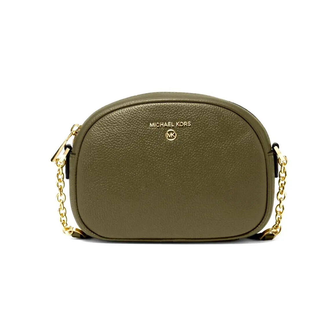 Jet Set Charm Small Oval Camera Crossbody Pebble Leather Olive by Michael Kors