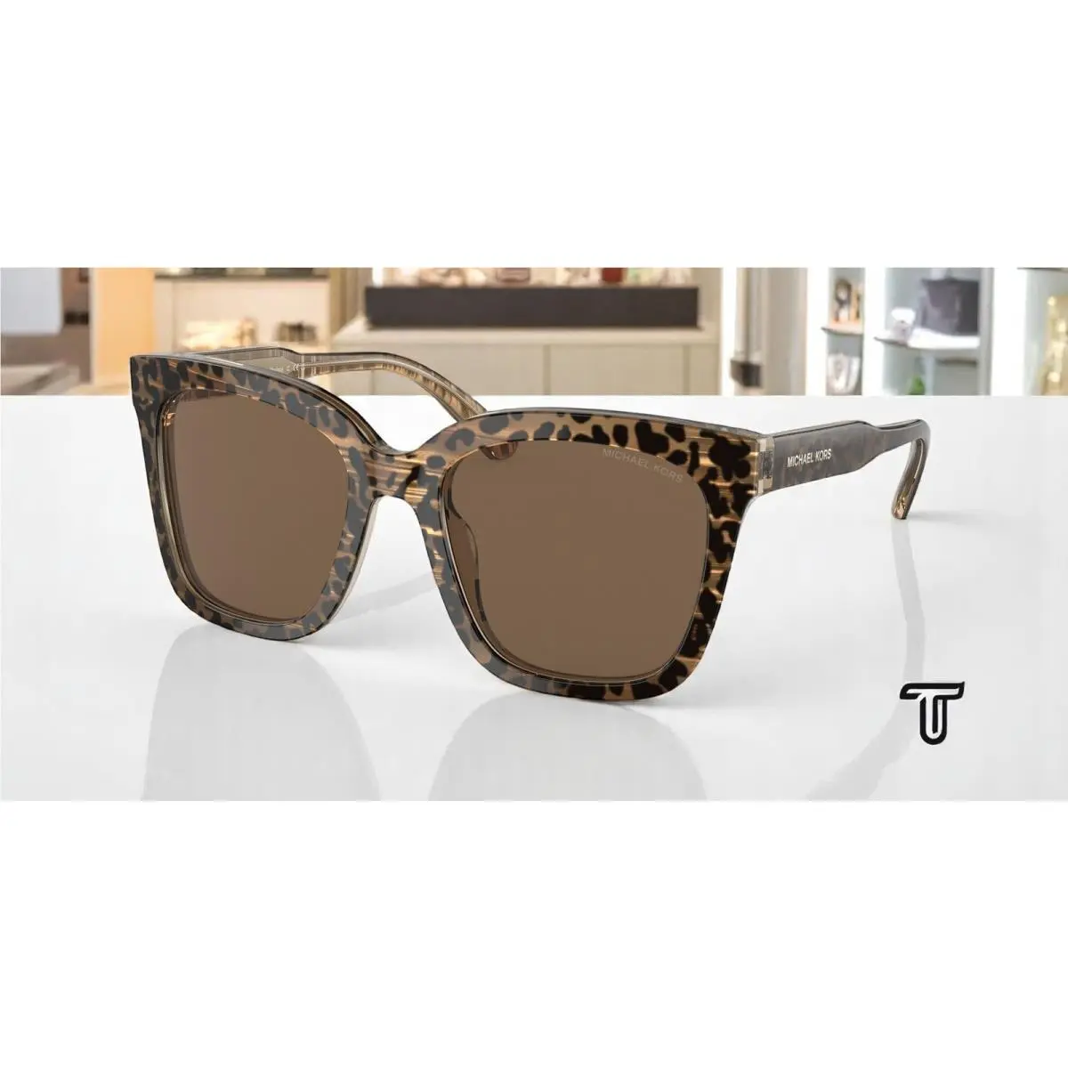Michael Kors MK2163 391773 San Marino Brown Leopard Solid 52 Women`s Sunglasses