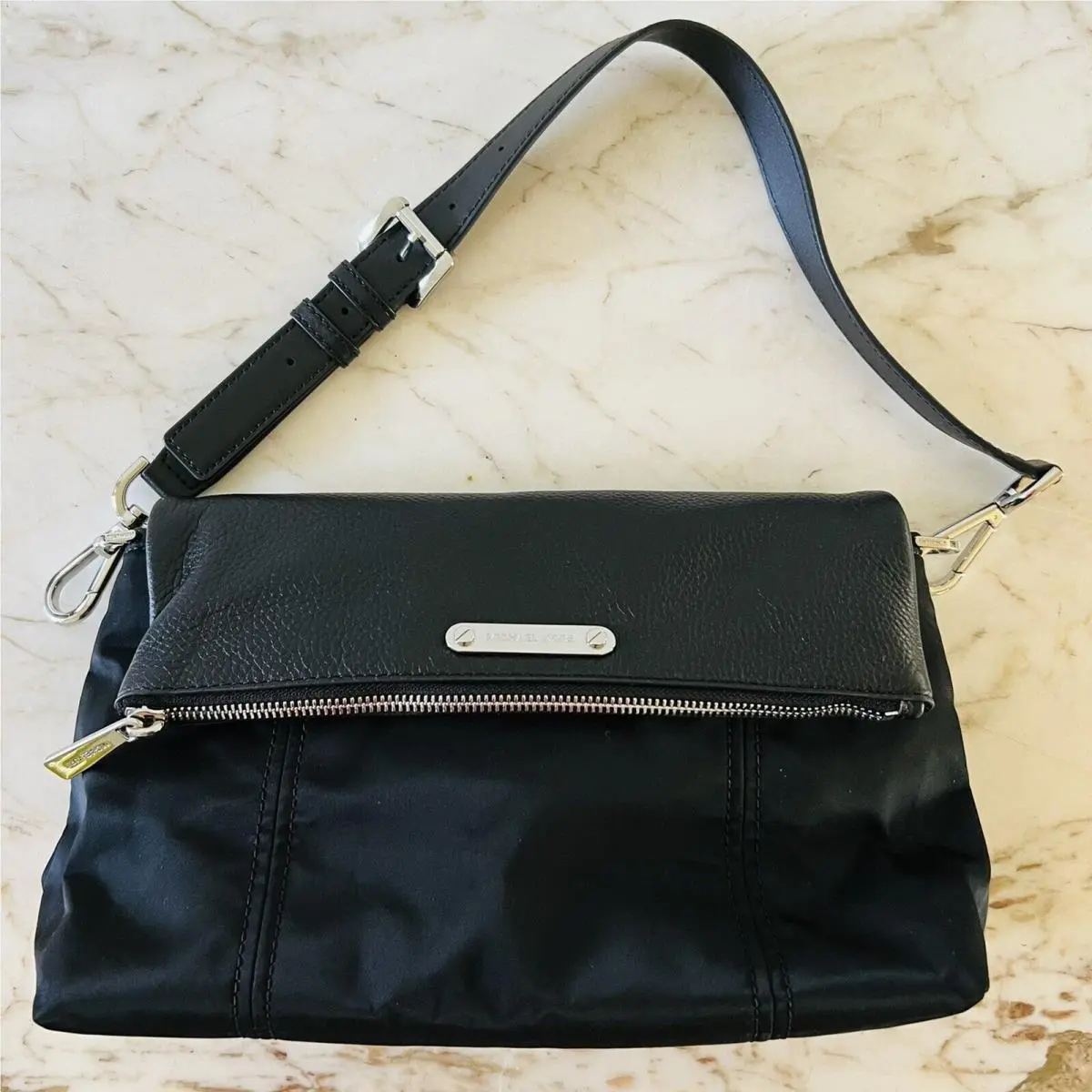 Michael Kors Jane Black Nylon Leather Medium Shoulder Bag
