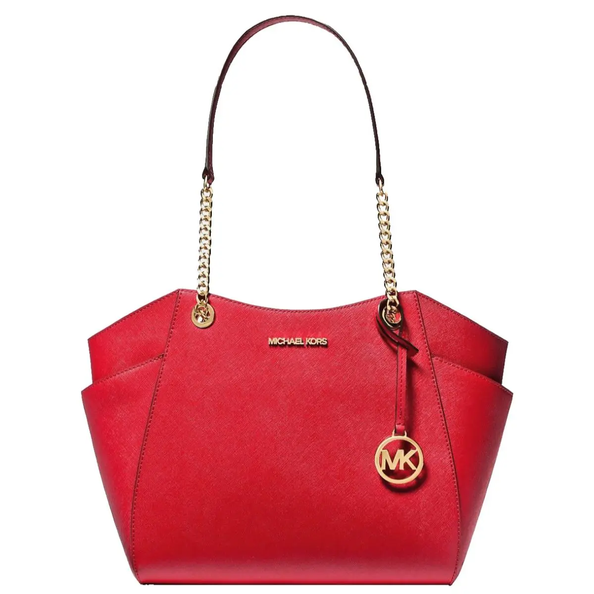 Michael Kors Saffiano Leather Shoulder Chain Tote Bag Bright Red 35T5GTVT3L