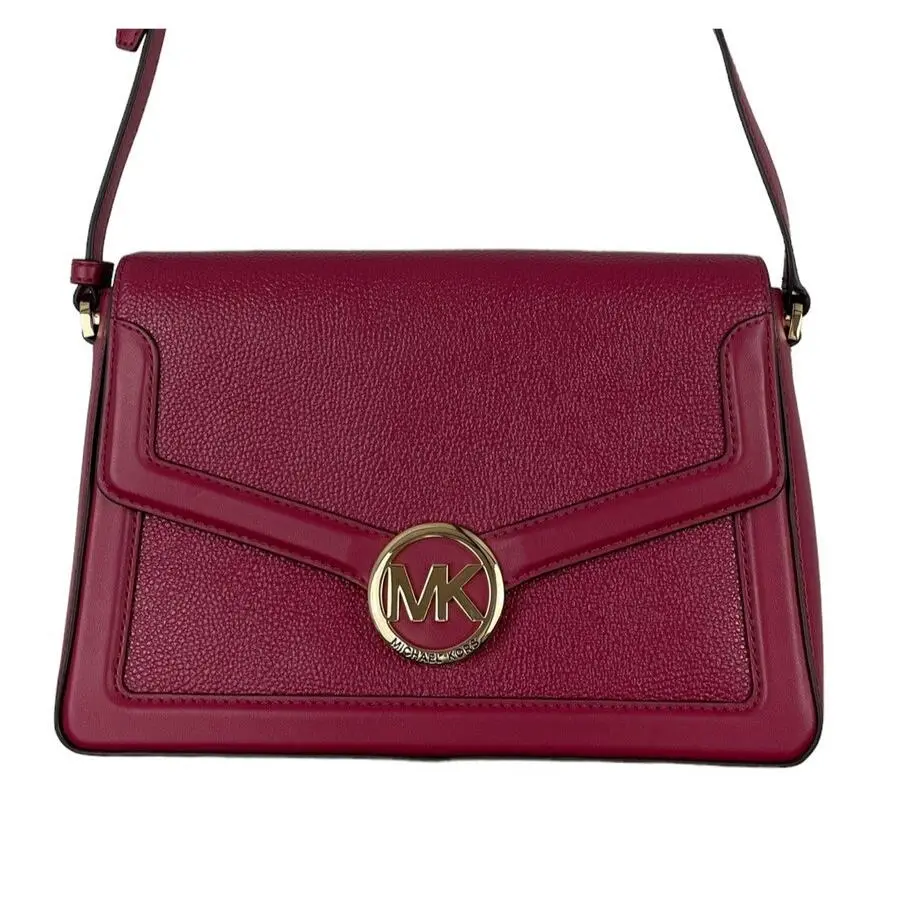 Michael Kors Shoulder Handbag Jessie Medium Berry Pink Leather Bag MK Logo