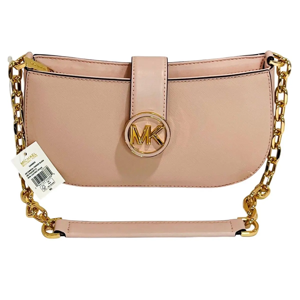 Michael Kors Carmen Pouchette Powder Blush Pink Small Vegan Shoulder Bag Purse