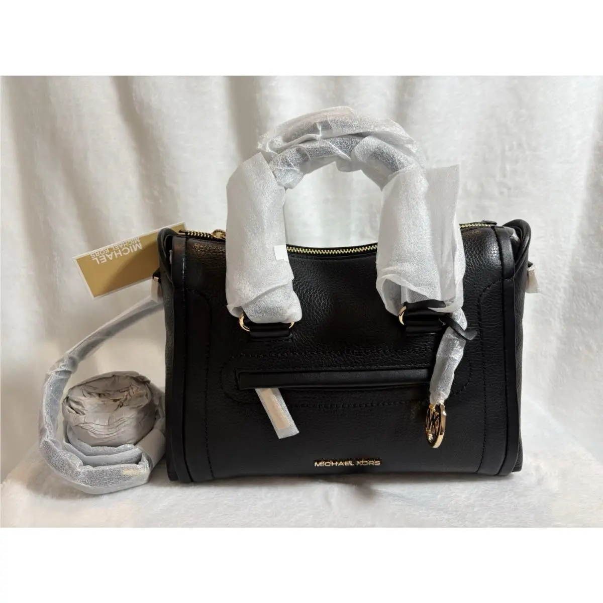 Michael Kors Carine Medium Pebbled Leather Satchel - Black