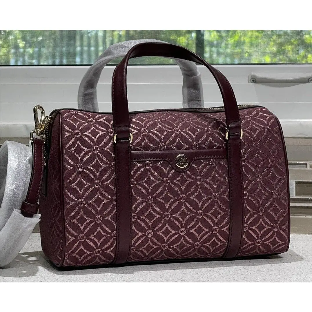 Michael Kors Travel Medium Duffle Satchel Shoulder Bag MK Oxblood Merlot Logo