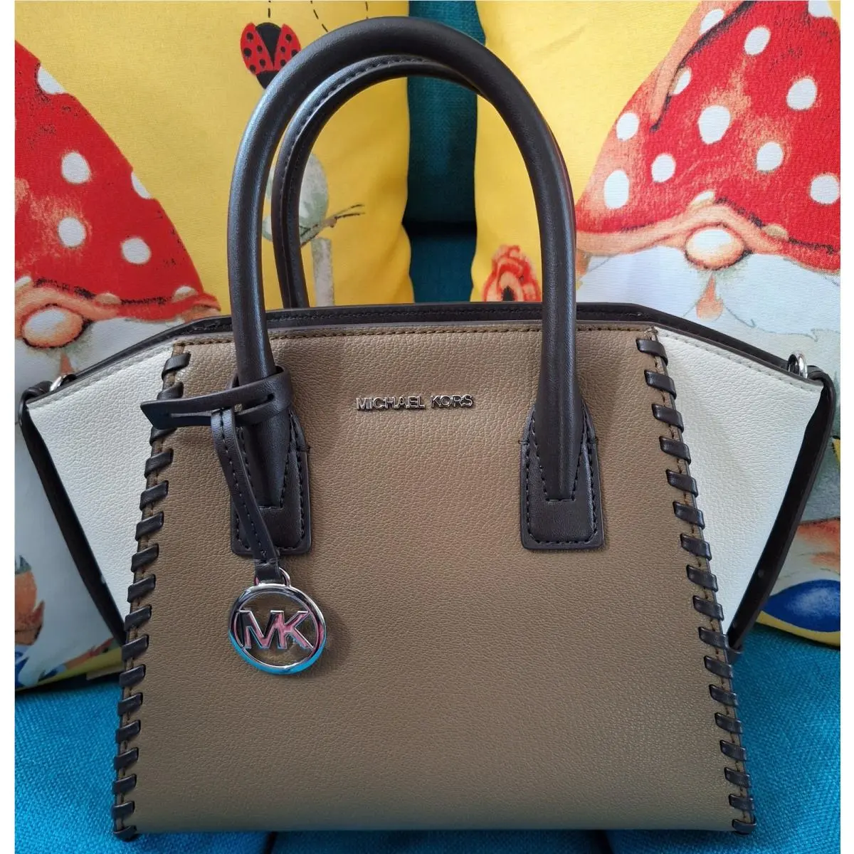 Michael Kors Avril Small Leather Satchel Driftwood/lt Cream