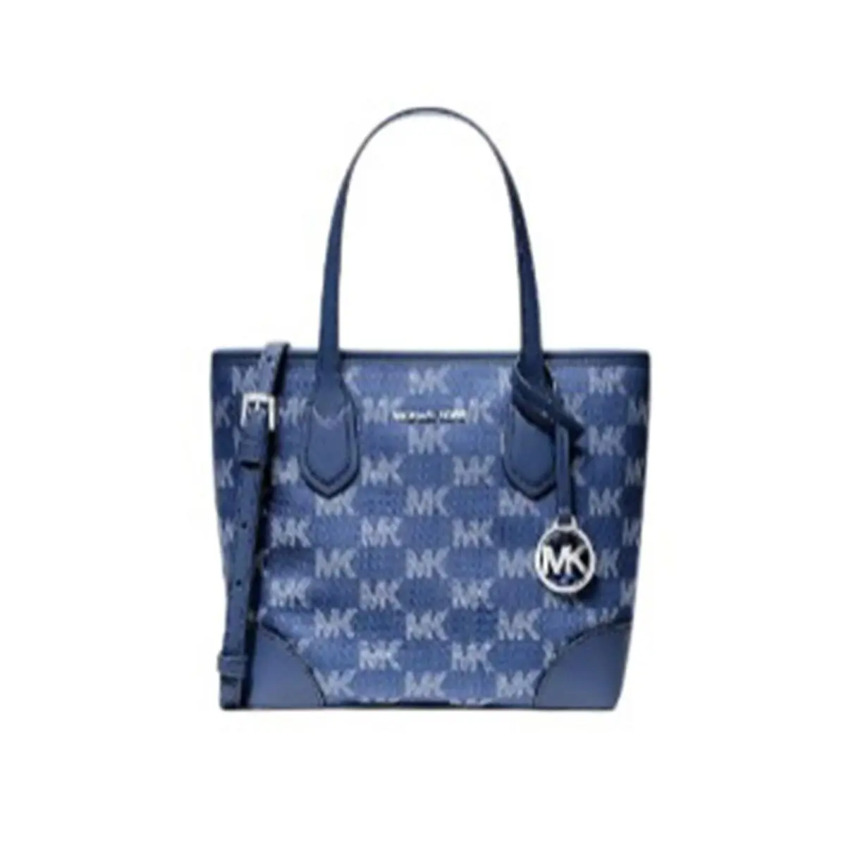 Michael Kors Eva Extra-small Logo Jacquard Denim Convertible Tote Bag 35S6SV0T0C - Exterior: Denim, Hardware: Silver