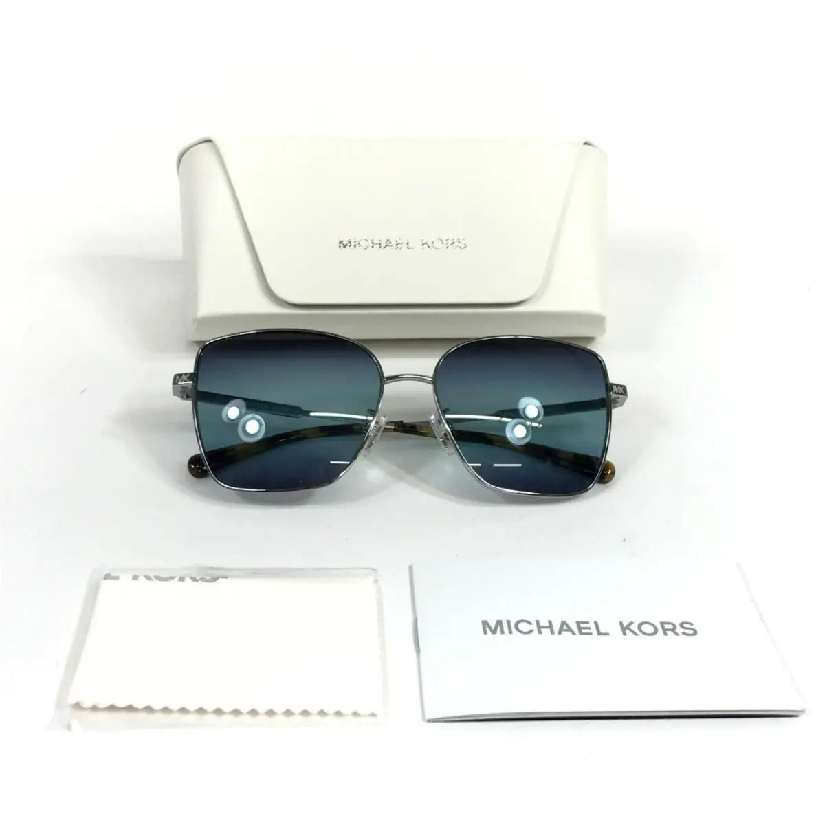 Michael Kors Sunglasses MK1108 Bastia 1153X9 Silver Butterfly with Blue Gradient