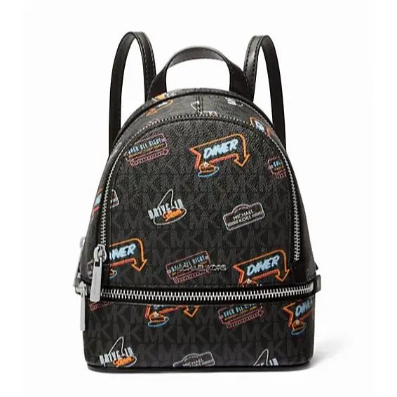 Rhea Extra-small Printed Signature Logo Backpack Black Multi by Michael Kors