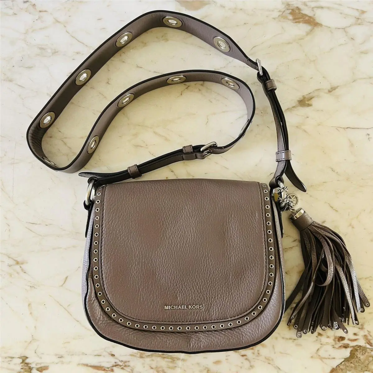 Michael Kors Brooklyn Cinder Leather Medium Saddle Shoulder Bag