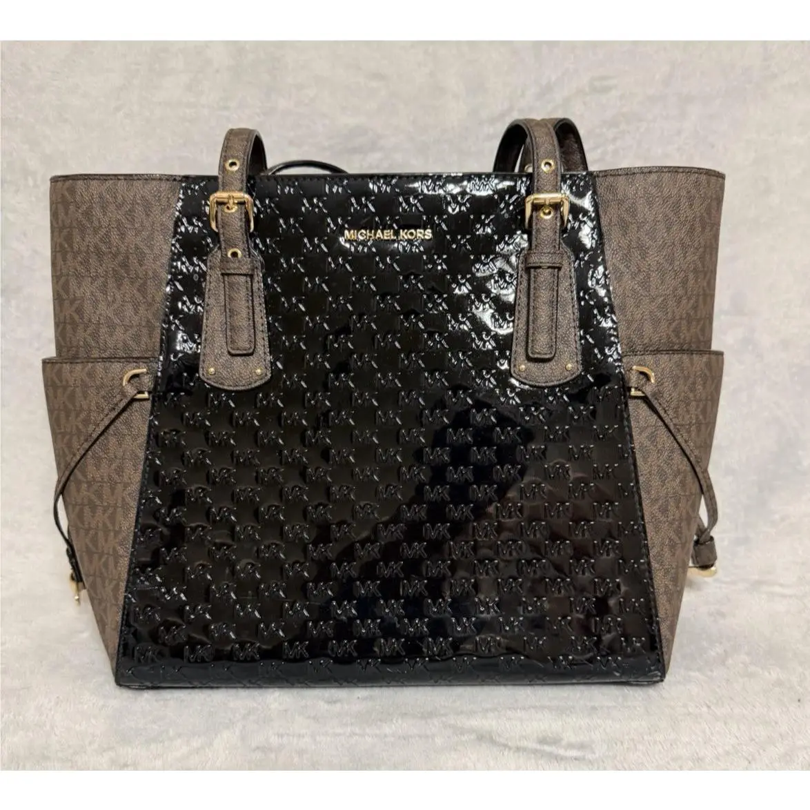 Michael Kors Voyager East West Tote Black Brown Purse Shoulder Bag