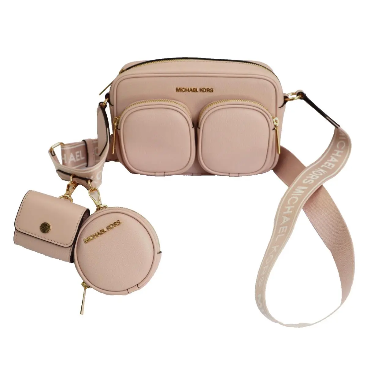 Blush Pink Pebble Leather Crossbody Bag + Airpods Coin Pouch by Michael Kors