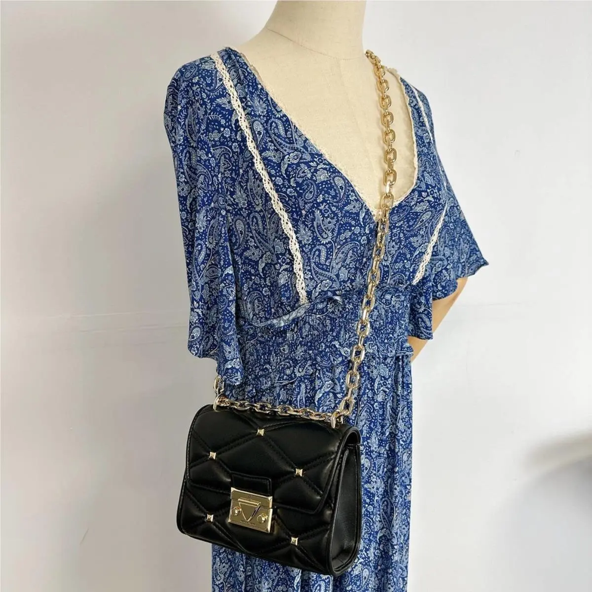 Michael Kors 35S2GNRC1I Serena Small Flap Crossbody Bag with Studs Black
