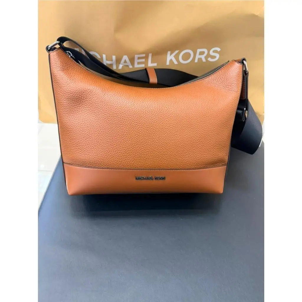 Michael Kors Cooper Leather Soft Crescent Bag Luggage Men Crossbody Handbag MK