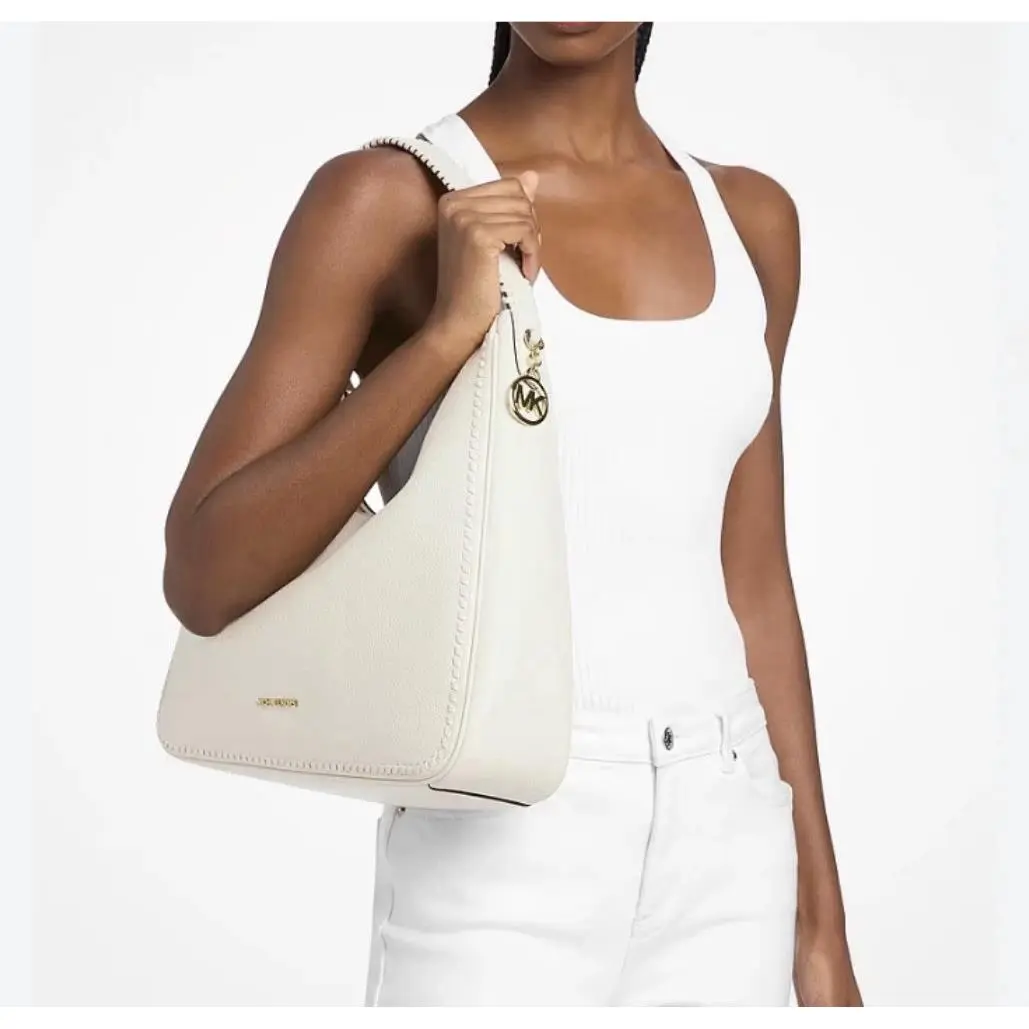 Michael Kors Nayla Medium Pebbled Leather Shoulder Bag Purse Lt Cream w/ Tag