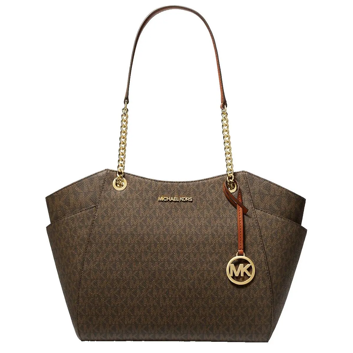 Michael Kors Woman`s Signature Logo Shoulder Chain Tote Bag Brown 35S4GTVT3B