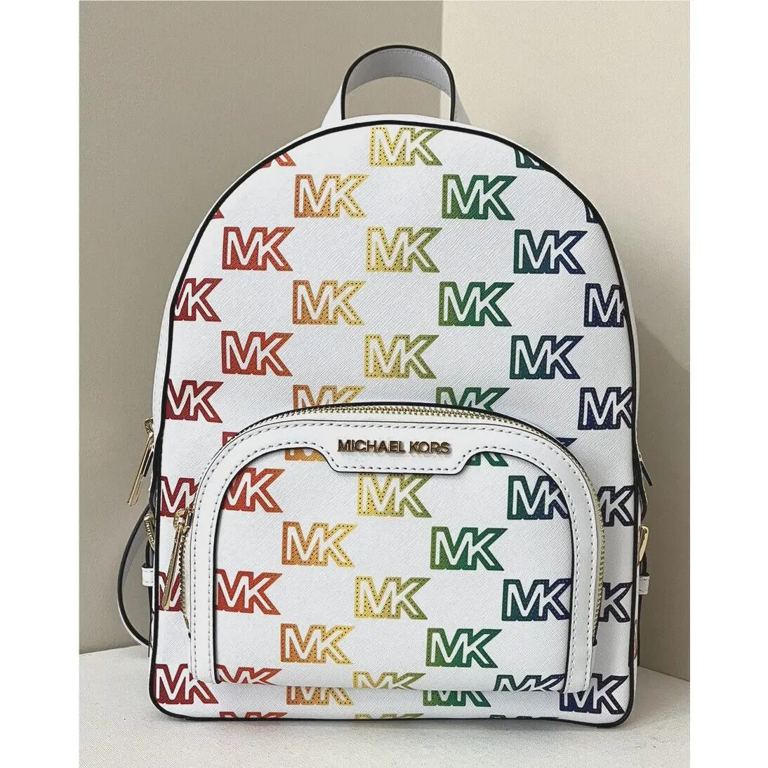Michael Kors Jaycee Medium Zip Pocket Backpack Pride Optic White Multi