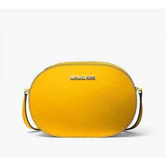 Michael Kors Jet Set Travel Medium Leather Crossbody Jasmine Yellow Dust Bag