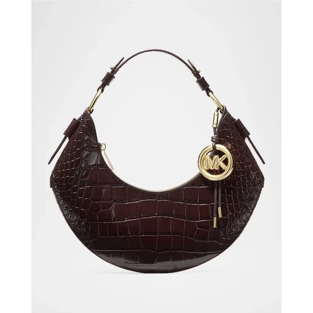 Michael Kors Koa Croc-embossed Leather Shoulder Bag Gold Tone