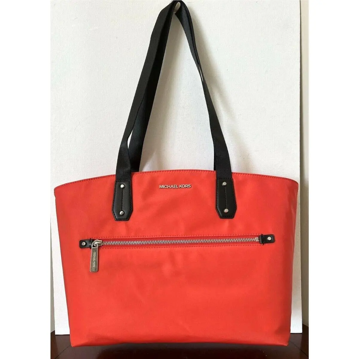 Michael Kors Polly Medium Top Zip Nylon Tote Bag Mandarin Dust Bag Included