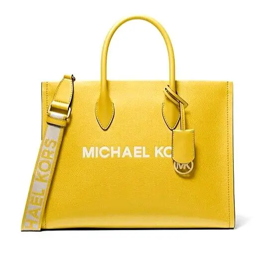 Mirella Medium Pebbled Leather Tote Bag Golden Yellow by Michael Kors