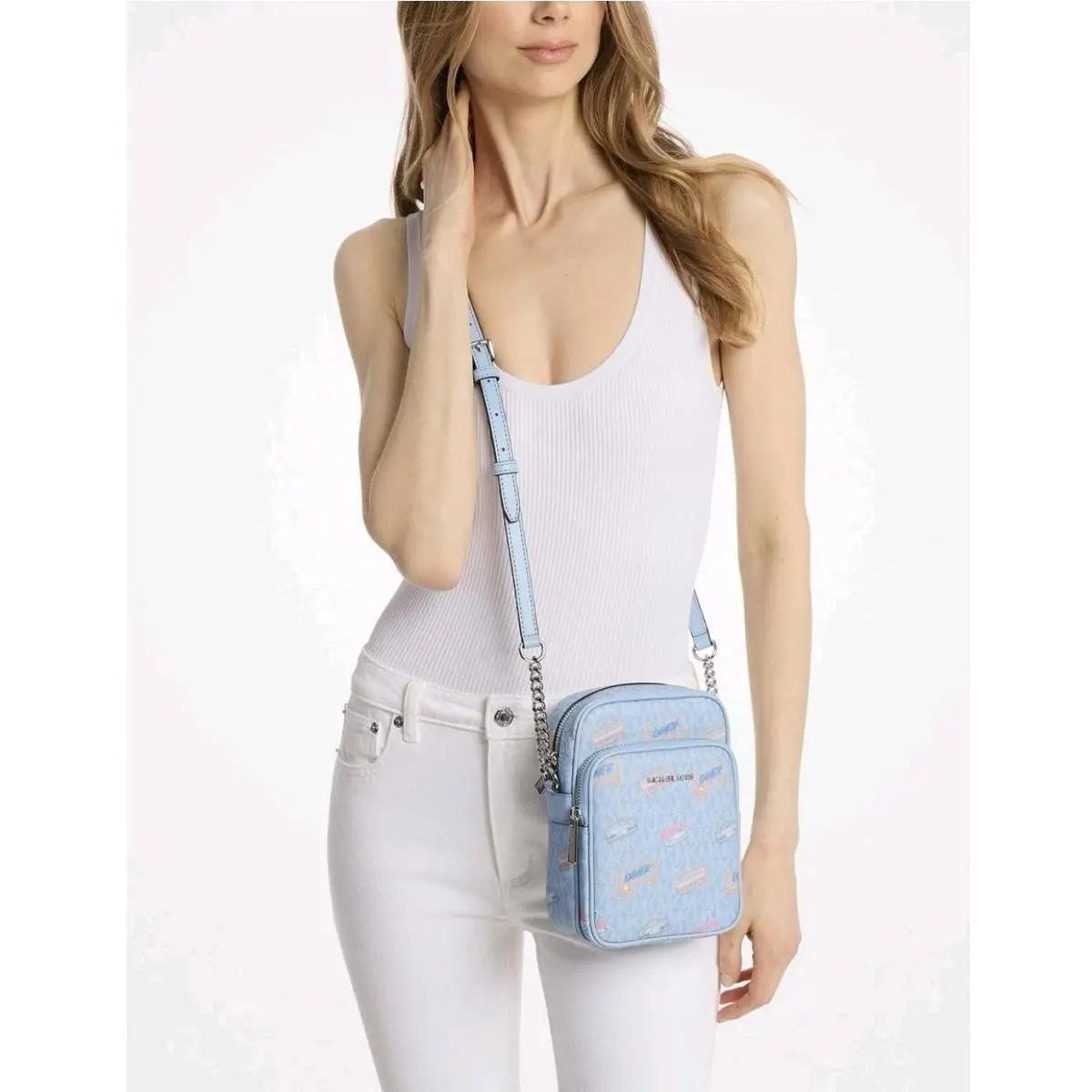 Michael Kors Jet Set Travel Medium Chain Light Sky Blue Crossbody Bag