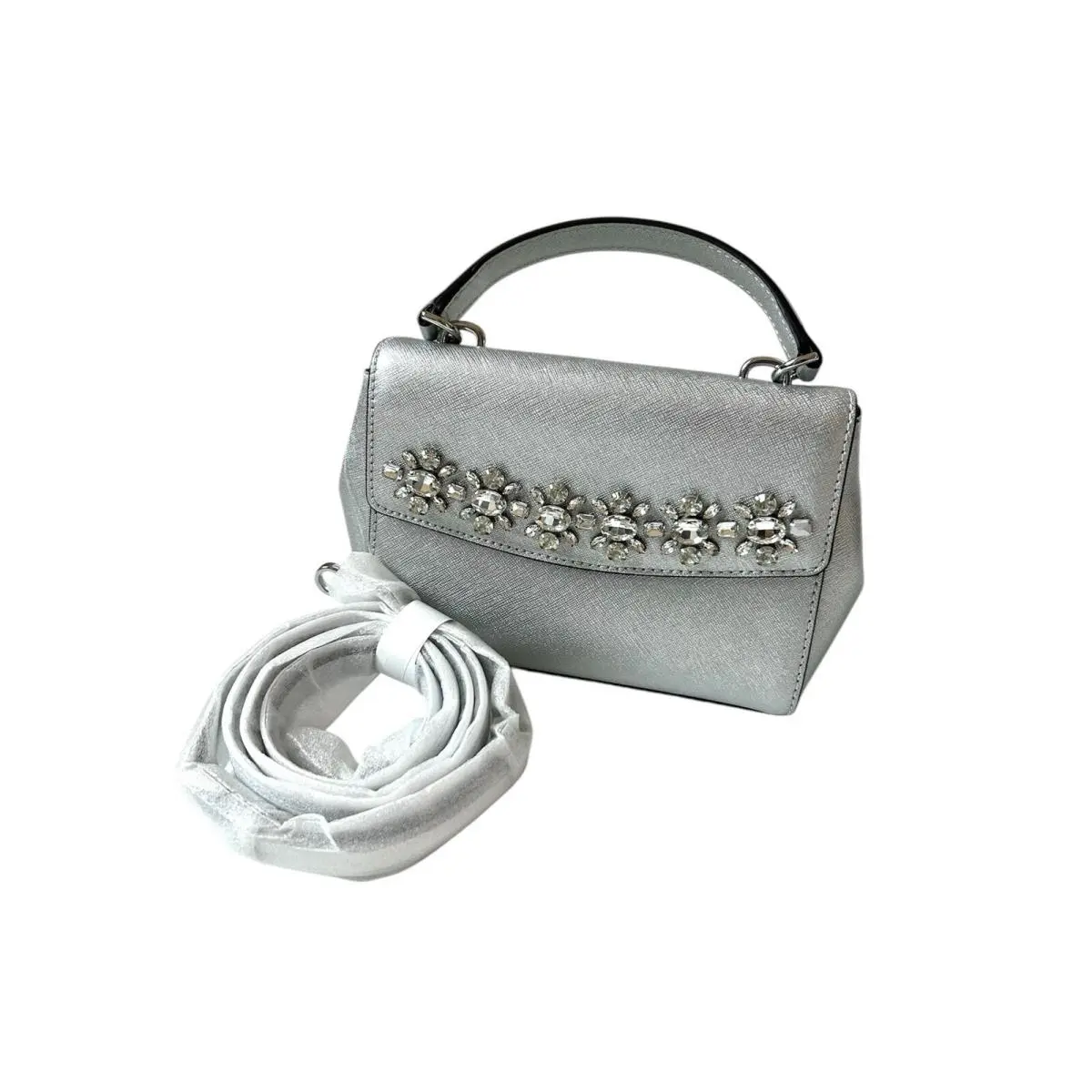 Jeweled Leather XS Mini Satchel Crossbody Bag Ava Silver by Michael Kors
