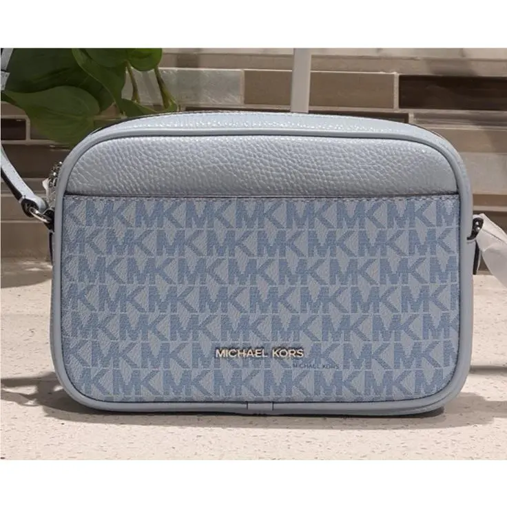 Michael Kors Jet Set Small Zip Crossbody Camera Bag Shoulder Ocean Blue MK Logo