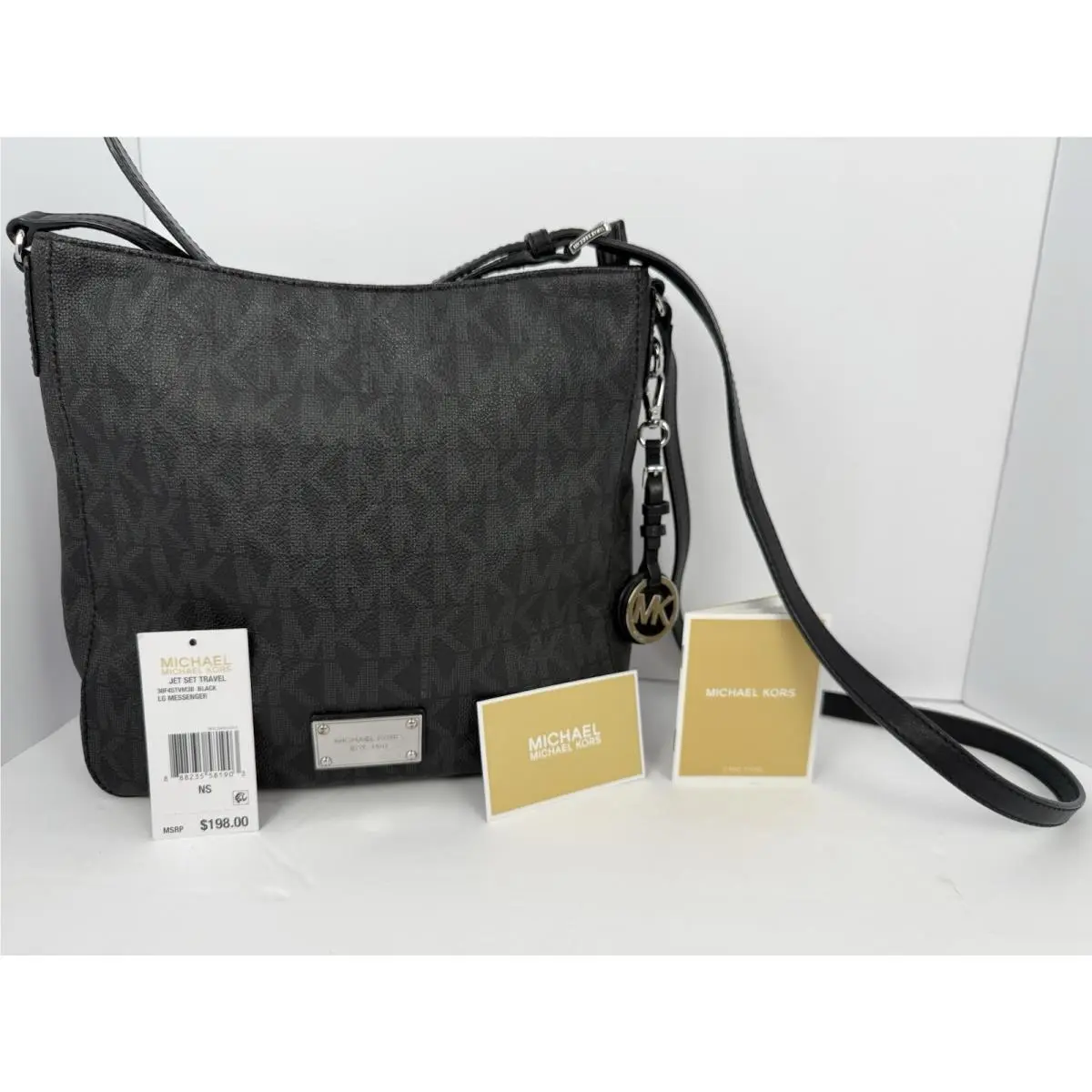 Michael Kors Jet Set Travel Large Messenger Bag MK Signature Black Crossbody