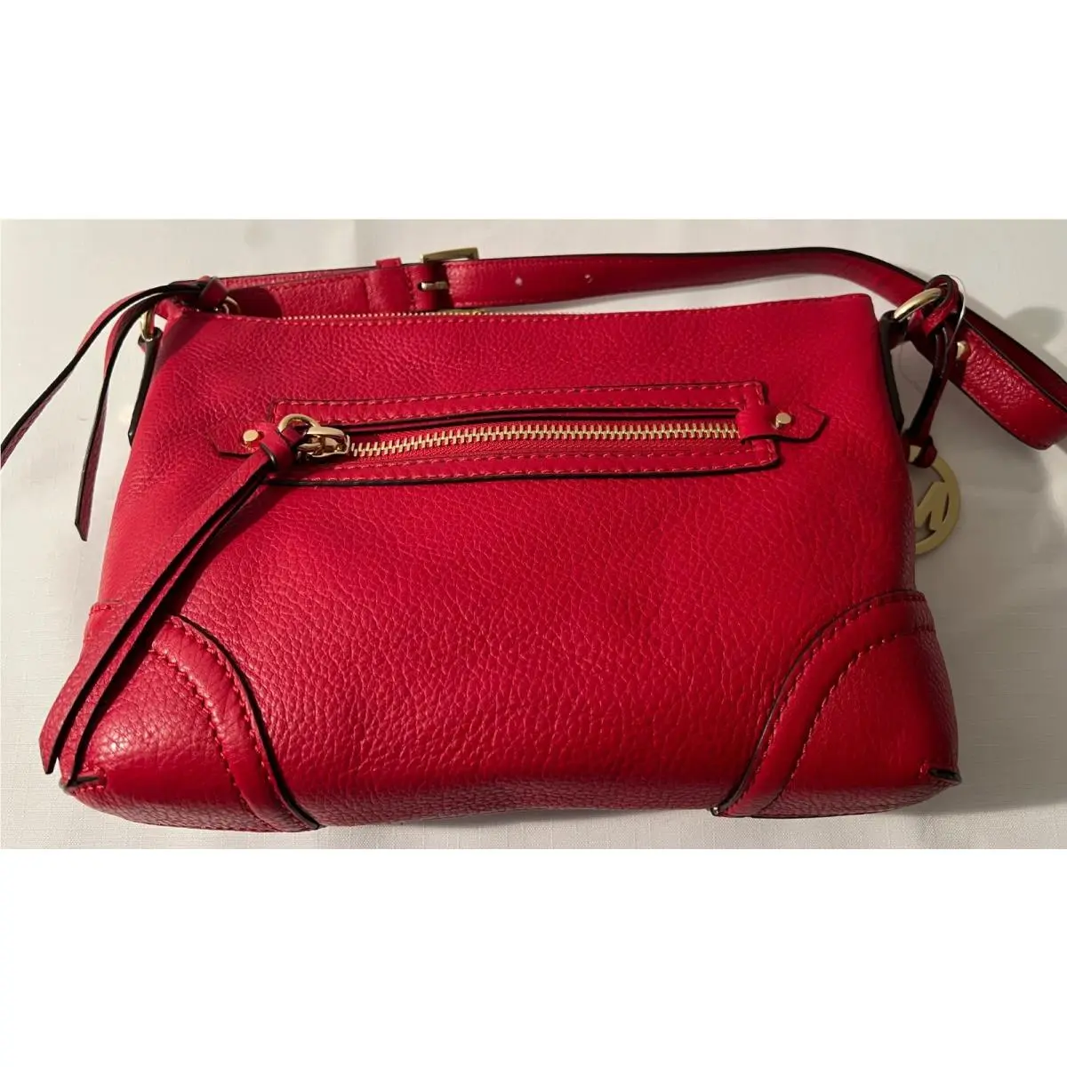 Michael Kors Women Fallon Medium Shoulder Bag Red Leather W/gold Hardware
