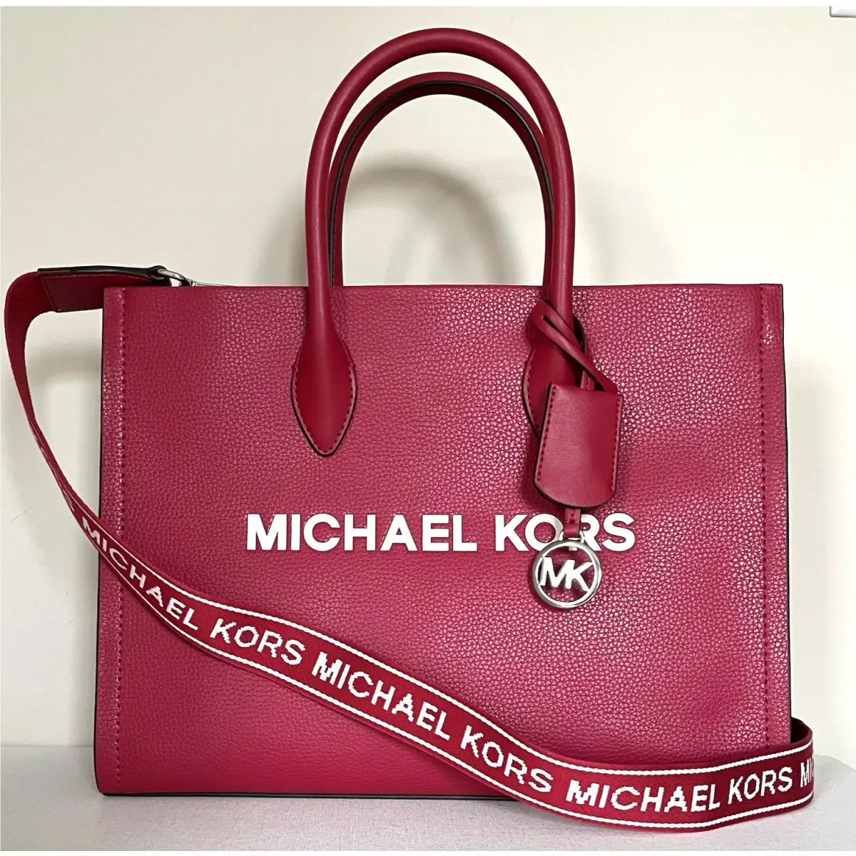 Michael Kors Mirella Medium Pebbled Leather Tote Dark Raspberry / Dust Bag