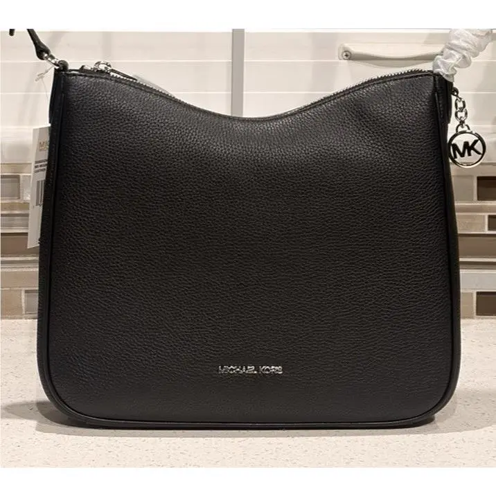 Michael Kors Nayla Medium Zip Messenger Crossbody Bag Shoulder MK Black Silver