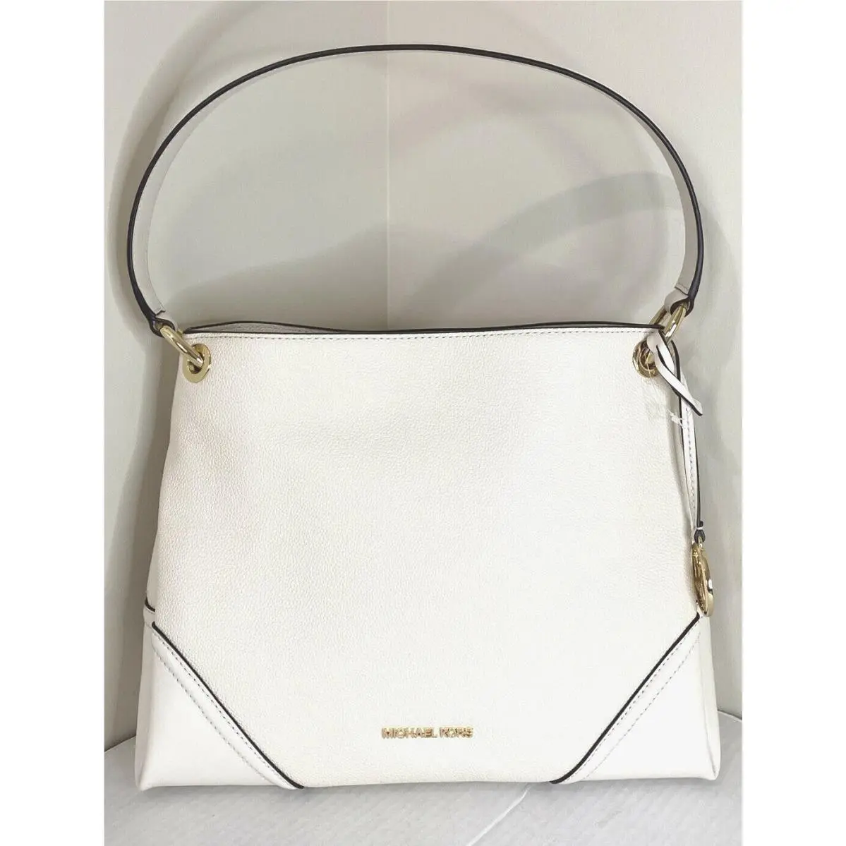 Michael Kors Nicole Medium Shoulder Bag Leather Light Cream