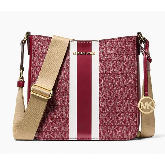 Michael Kors Jet Set Small Signature Logo Stripe Crossbody Bag Cherry Multi