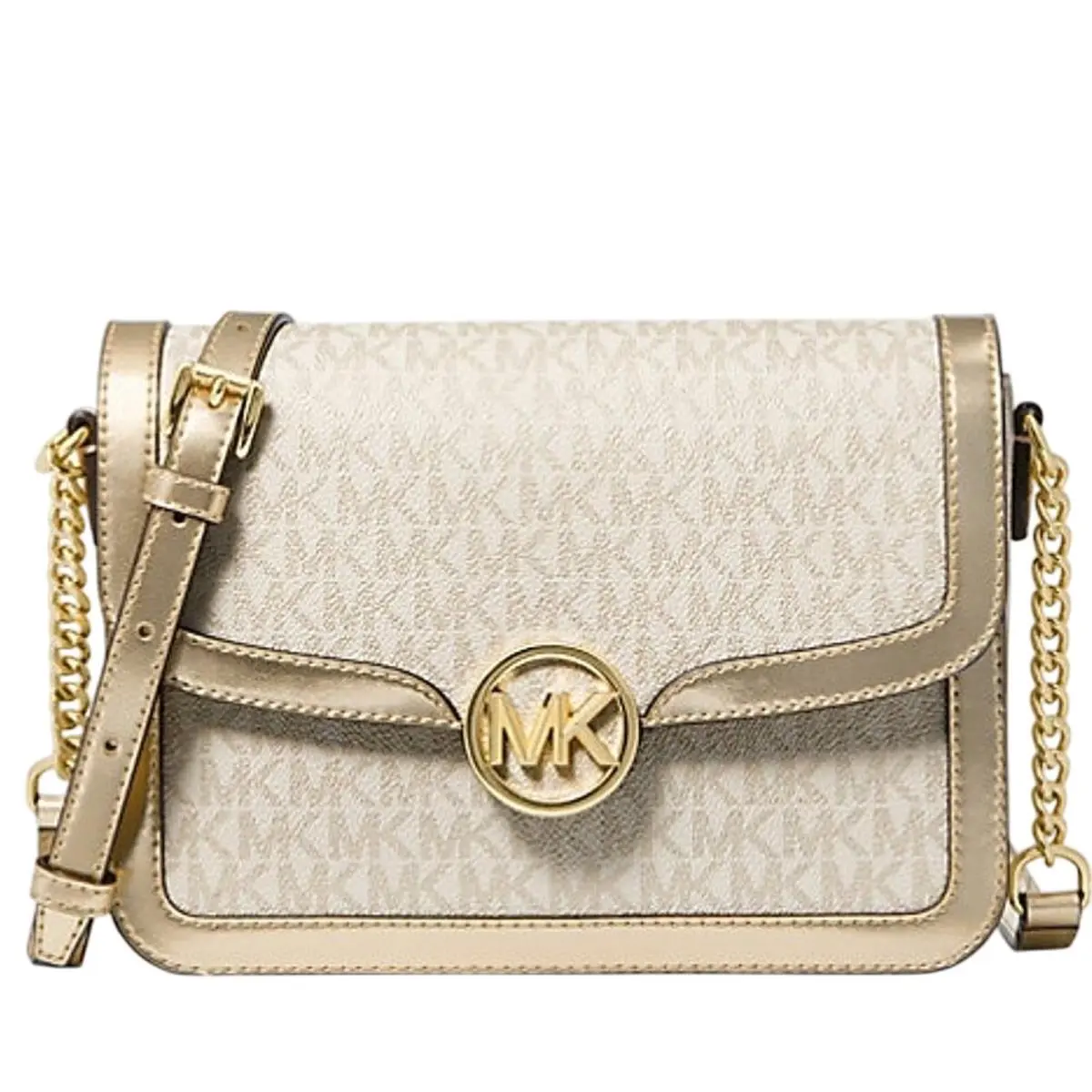 Leida Medium Shoulder Purse Metallic Pale Gold Signature Logo by Michael Kors