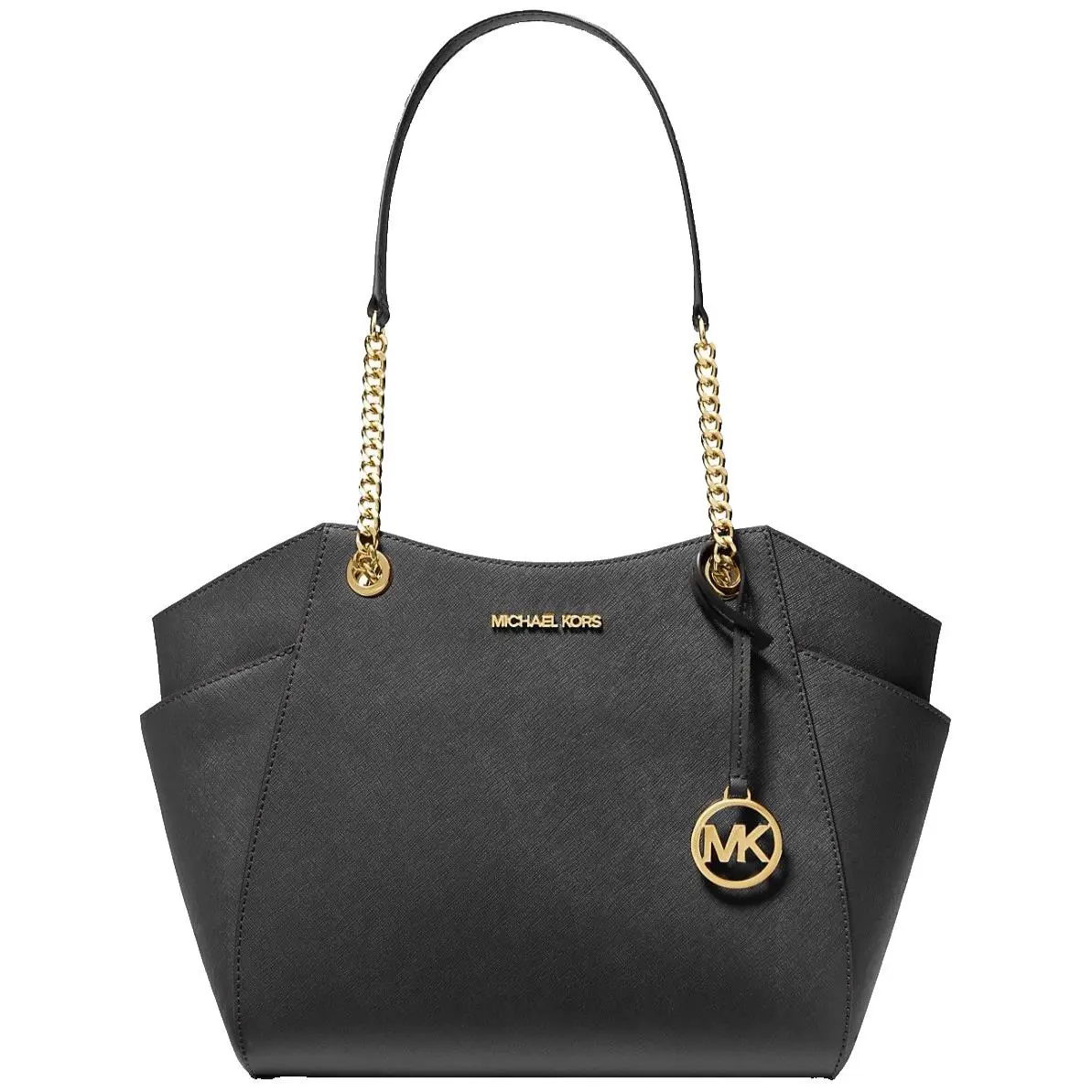 Michael Kors Woman`s Saffiano Leather Shoulder Chain Tote Bag Black 35T5GTVT3L