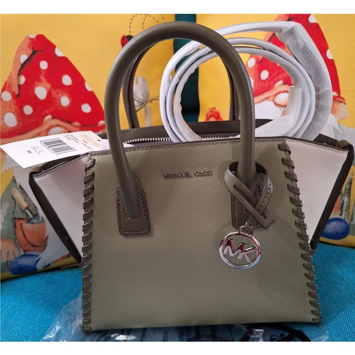 Michael Kors Avril Small Leather Satchel Thyme/lt Cream