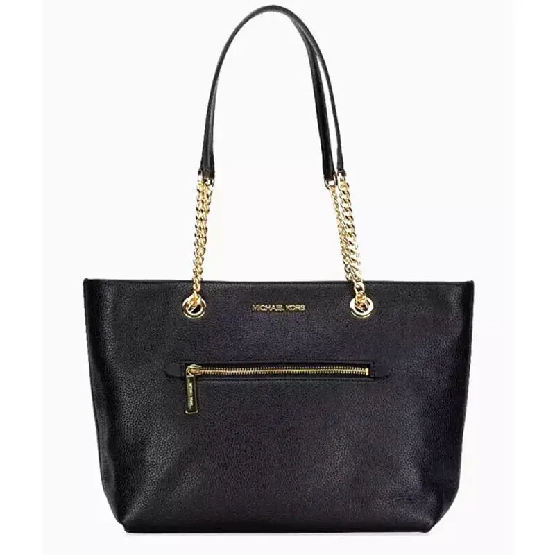 Michael Kors Jet Set Medium Front Zip Chain Tote Leather Black with Dust Bag