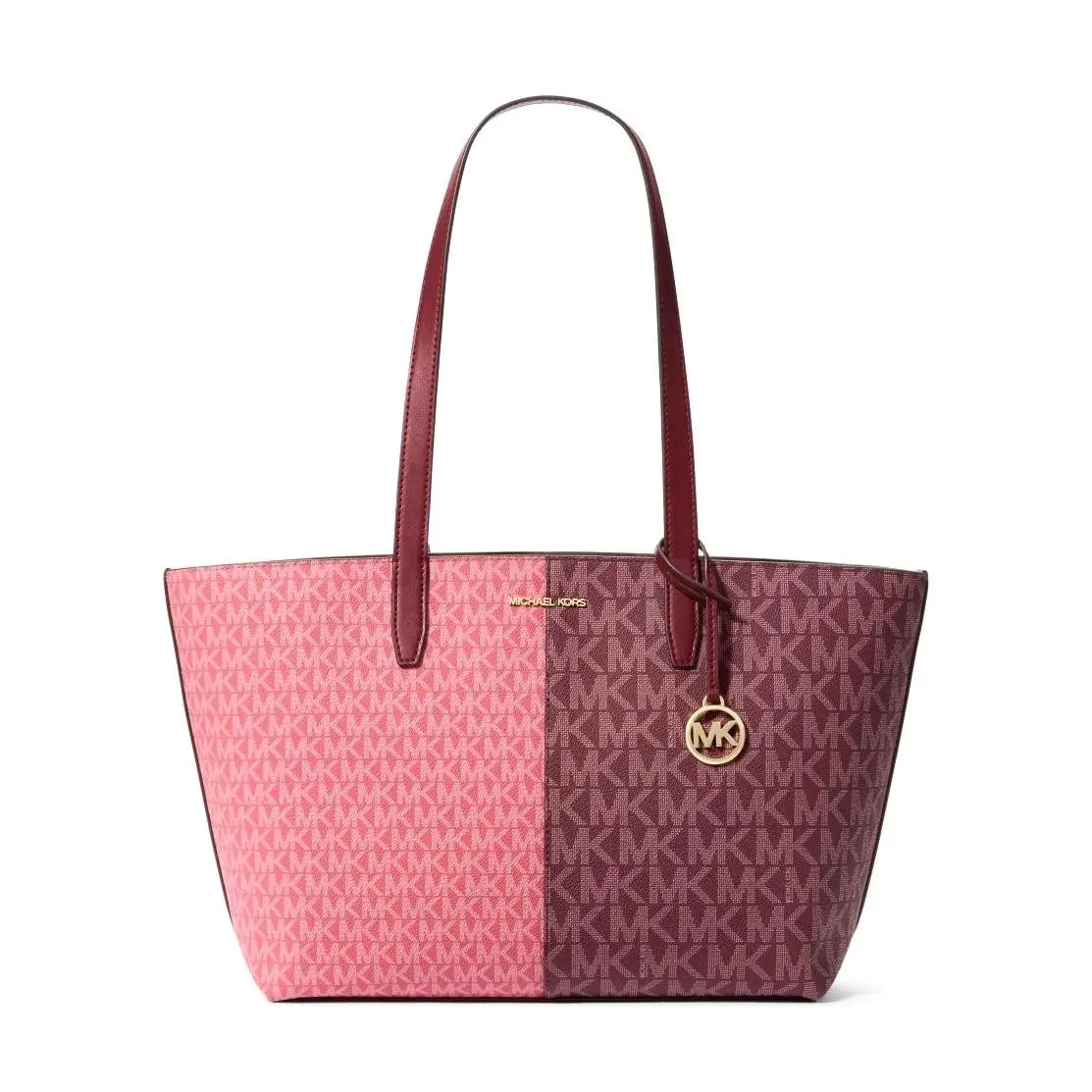 Logo Print Canvas Medium Zip Top Tote Oxblood Multi 35F4GTVT6V by Michael Kors