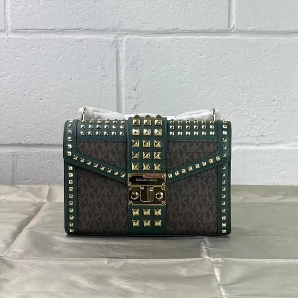 Michael Kors Rose 35F1GX0L2B Medium Flap Shldr Messenger Bag In Racing Green