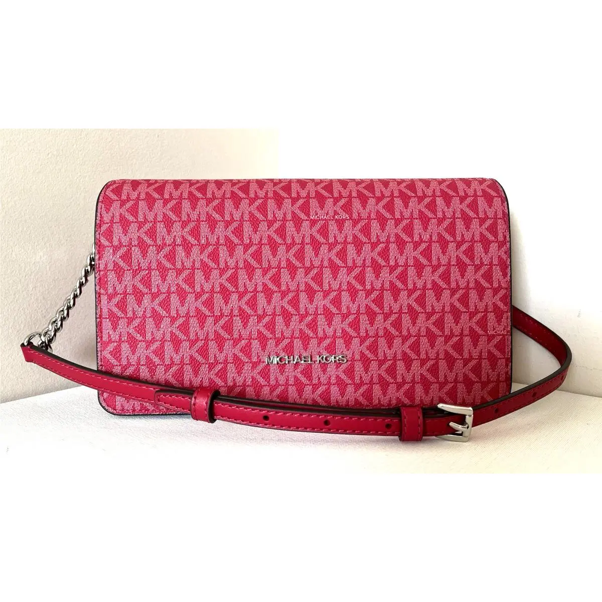 Michael Kors Jet Set Large Ombré Logo Crossbody Dark Raspberry with Dust Bag