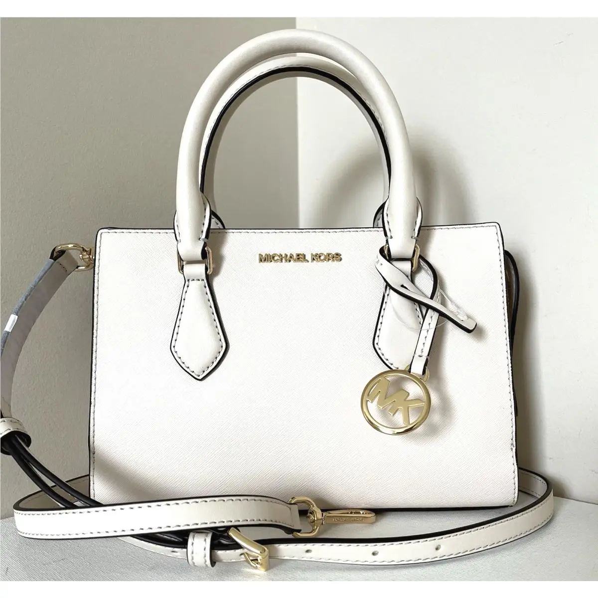 Michael Kors Sheila Small Satchel Vegan Leather Light Cream