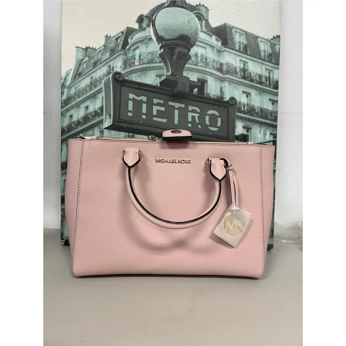 Michael Kors Kellen Pink Saffiano Leather Satchel 35H7GSOT2L Crossbody Bag