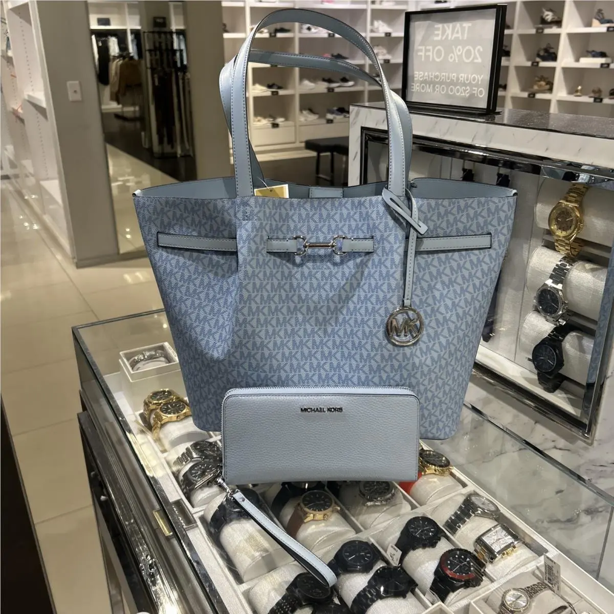 Carson Large Handbag Purse Tote Bag Pale Ocean +wristlet Wallet MK by Michael Kors
