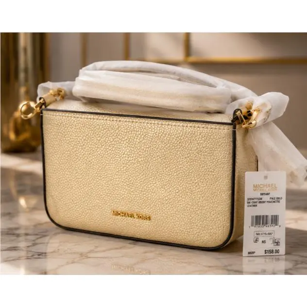 Michael Kors Bryant Small Convertible Pouchette Pale Gold Leather Bag
