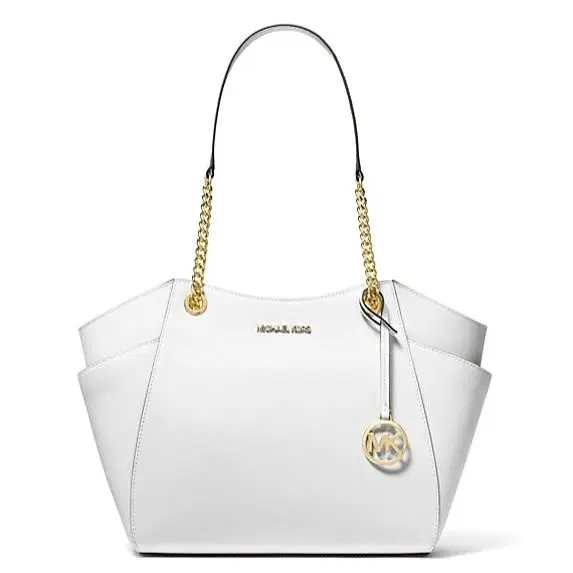 Jet Set Large Saffiano Leather Shoulder Bag Optic White by Michael Kors