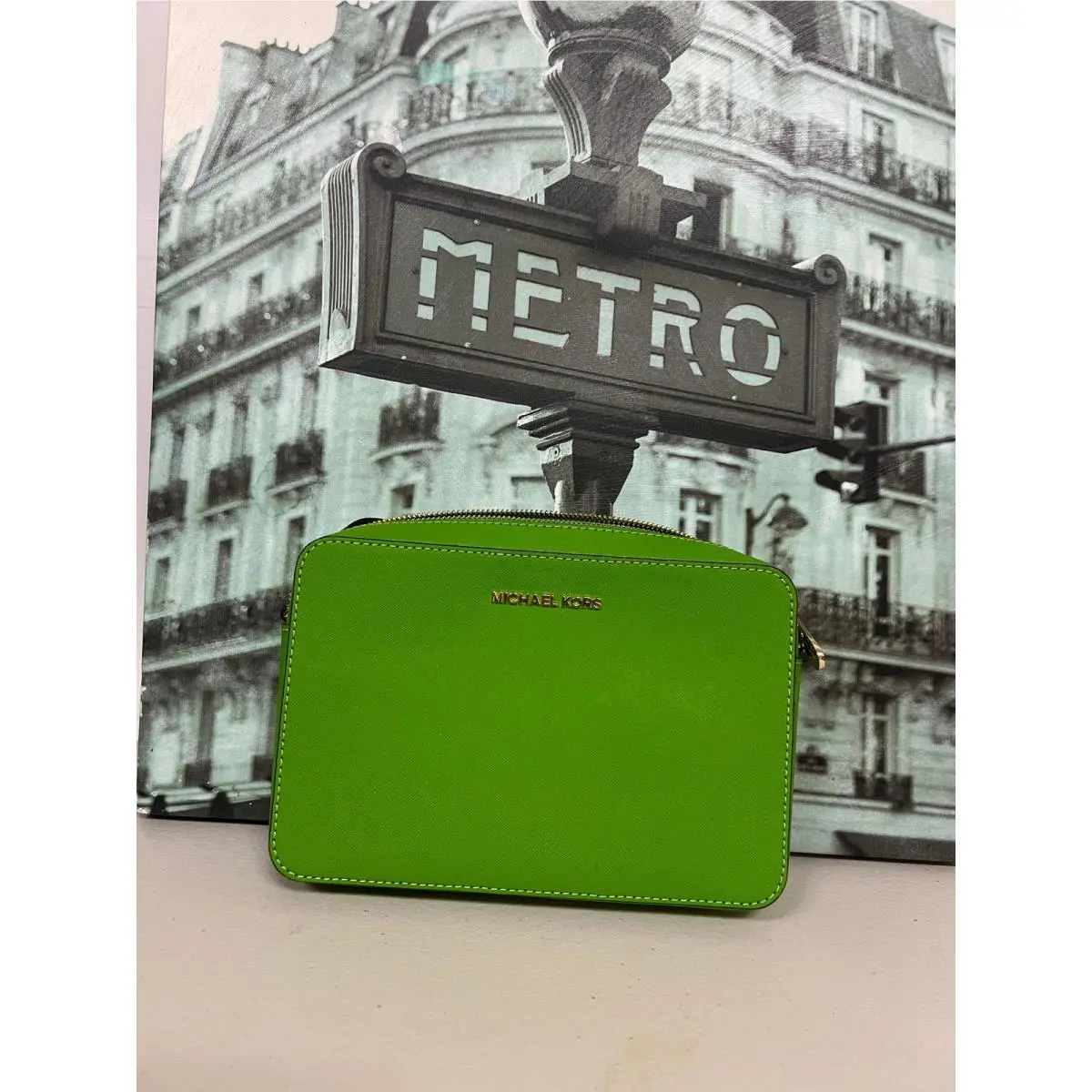 Michael Kors Jet Set Saffiano Camera Crossbody Bag 35T8GTTC9L Jungle Green